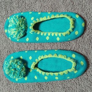 Teal & Lime Color Pom-Pom Slipper Socks (NEW)